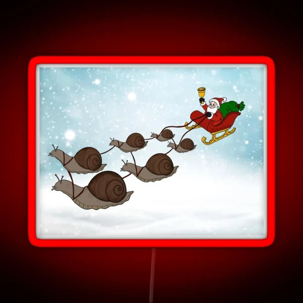 Santa Snails With Snowy Backdrop RGB Neon Sign