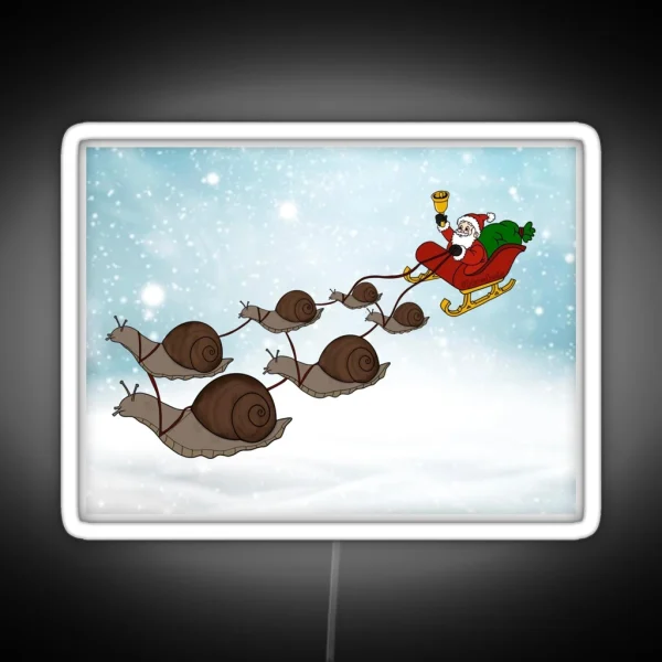 Santa Snails With Snowy Backdrop RGB Neon Sign