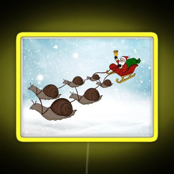 Santa Snails With Snowy Backdrop RGB Neon Sign