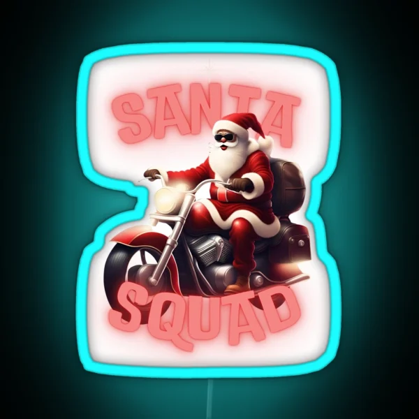 Santa Squad Chopper Motorcycle Art RGB Neon Sign