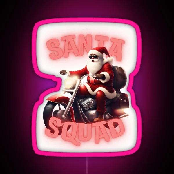 Santa Squad Chopper Motorcycle Art RGB Neon Sign