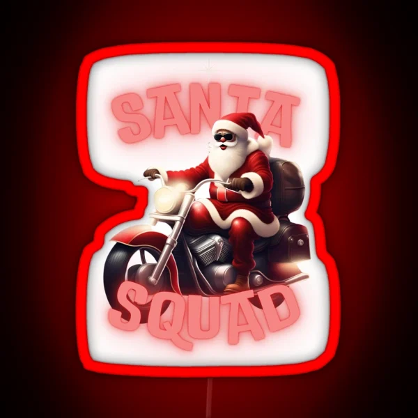 Santa Squad Chopper Motorcycle Art RGB Neon Sign