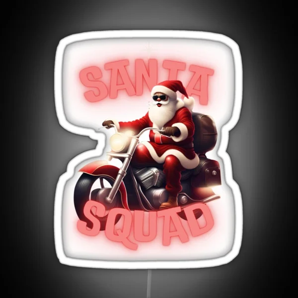 Santa Squad Chopper Motorcycle Art RGB Neon Sign