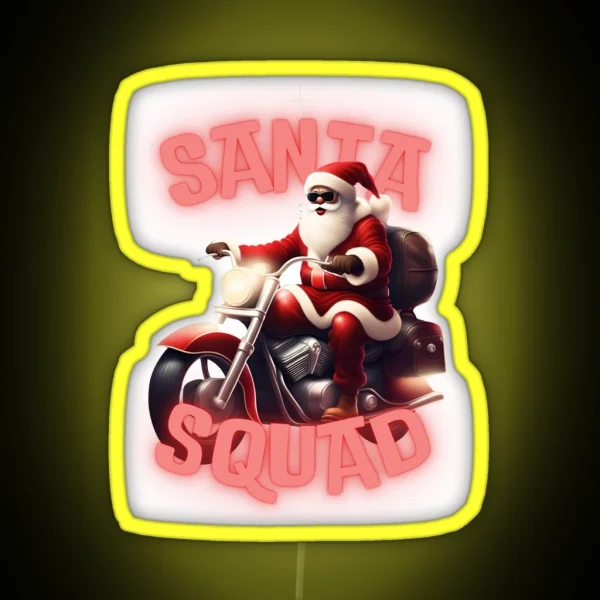 Santa Squad Chopper Motorcycle Art RGB Neon Sign