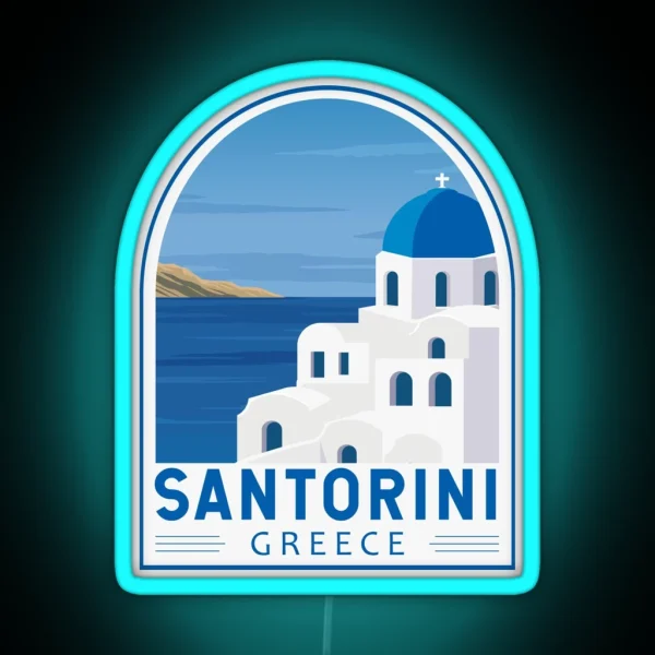 Santorini Greece Retro Emblem RGB Neon Sign