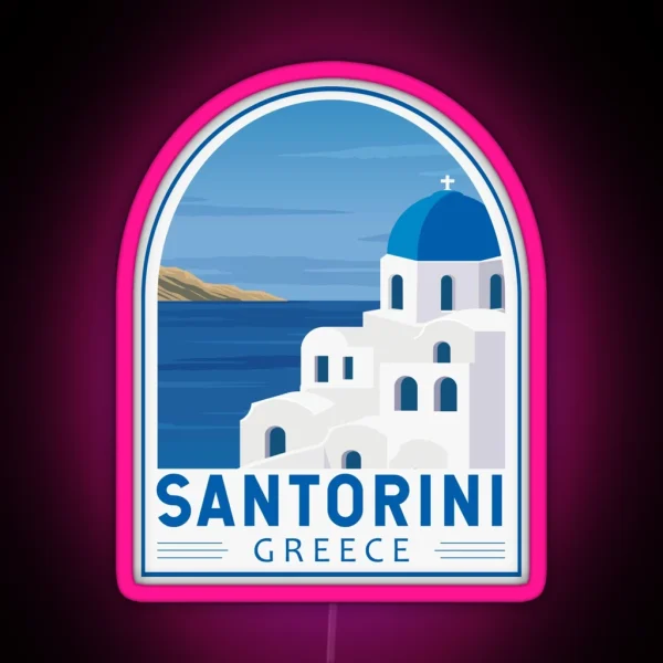 Santorini Greece Retro Emblem RGB Neon Sign