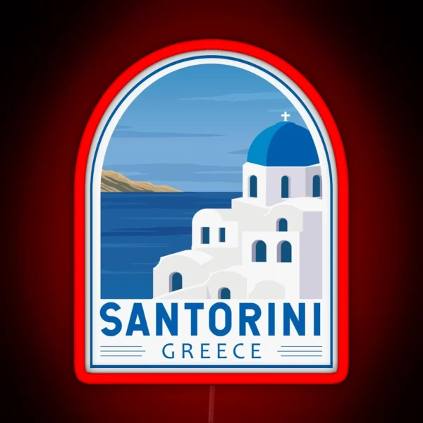 Santorini Greece Retro Emblem RGB Neon Sign