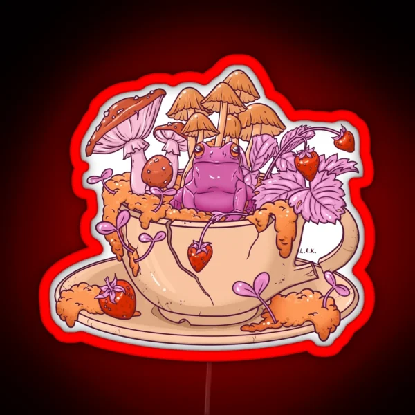 Sapphic Frog Toadstool Tea Cup RGB Neon Sign