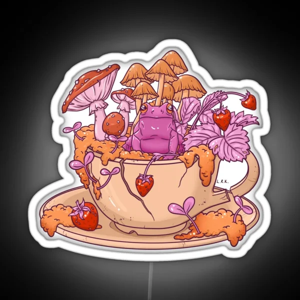 Sapphic Frog Toadstool Tea Cup RGB Neon Sign