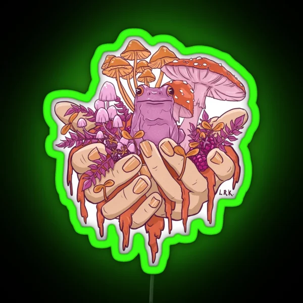 Sapphic Toadstool Frog Handful RGB Neon Sign