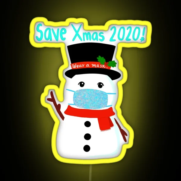 Save Christmas 2020 Wear A Mask Snowman Winter Design RGB Neon Sign