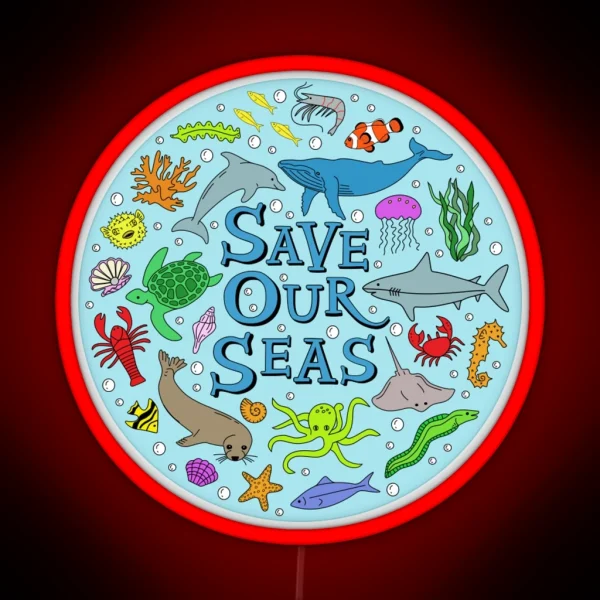 Save Our Seas Save The Ocean Illustration RGB Neon Sign