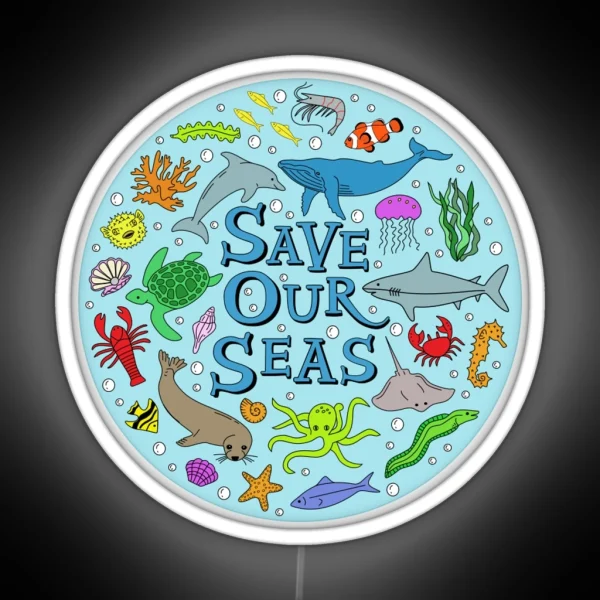 Save Our Seas Save The Ocean Illustration RGB Neon Sign