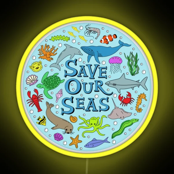 Save Our Seas Save The Ocean Illustration RGB Neon Sign