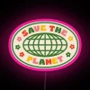 Save The Planet Neon Sign with Pink Lighting