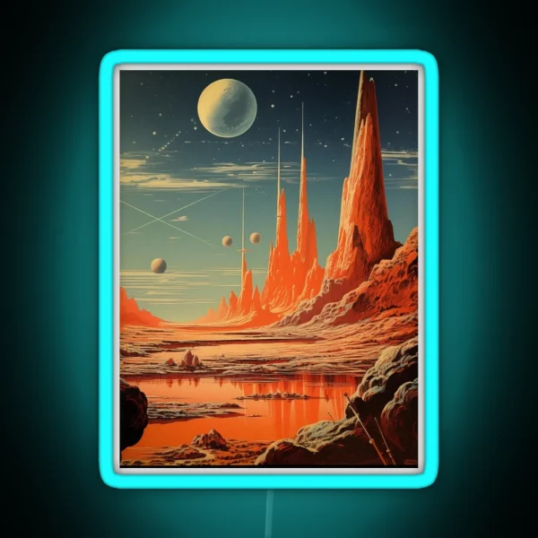 Scenic Vintage Poster Of An Alien Planet RGB Neon Sign