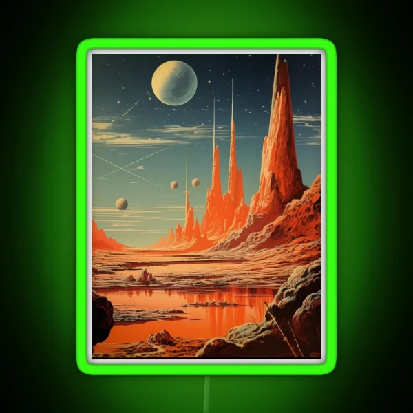 Scenic Vintage Poster Of An Alien Planet RGB Neon Sign