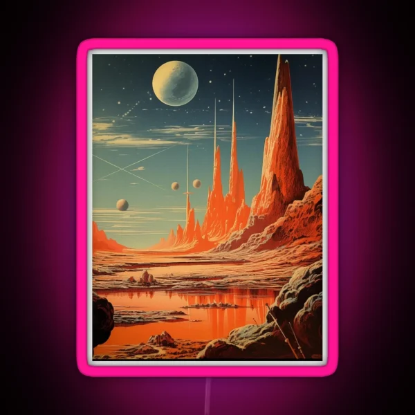 Scenic Vintage Poster Of An Alien Planet RGB Neon Sign