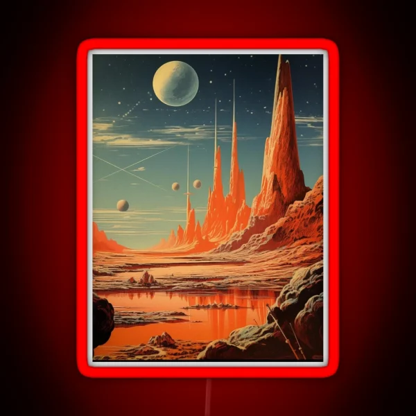Scenic Vintage Poster Of An Alien Planet RGB Neon Sign