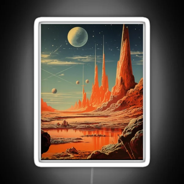Scenic Vintage Poster Of An Alien Planet RGB Neon Sign