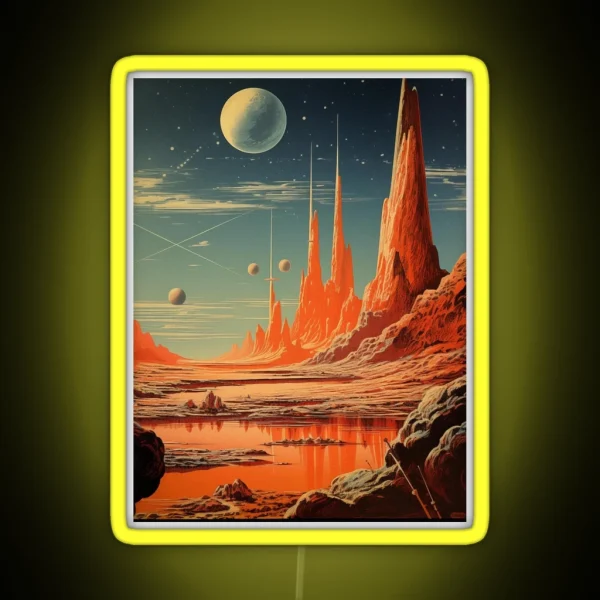 Scenic Vintage Poster Of An Alien Planet RGB Neon Sign