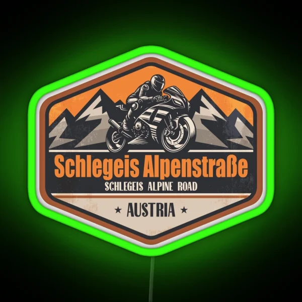 Schlegeis Alpine Road Austria Motorcycling Mountain RGB Neon Sign