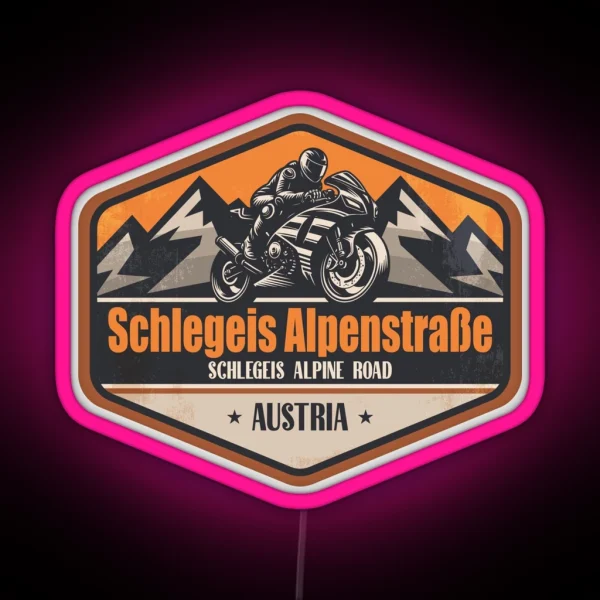 Schlegeis Alpine Road Austria Motorcycling Mountain RGB Neon Sign