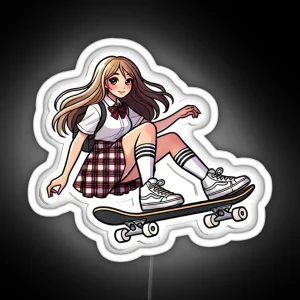 School Girl On Skateboard RGB Neon Sign