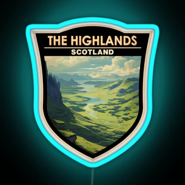 Scottish Highlands Scotland Travel Art Badge RGB Neon Sign