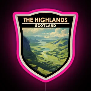 Scottish Highlands Scotland Travel Art Badge RGB Neon Sign