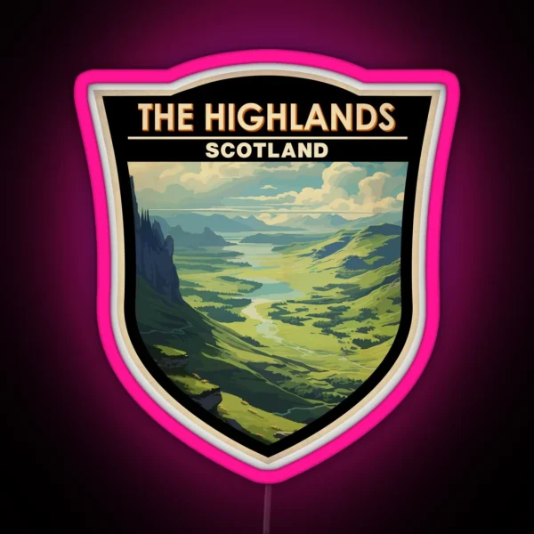 Scottish Highlands Scotland Travel Art Badge RGB Neon Sign