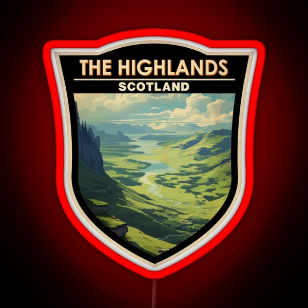 Scottish Highlands Scotland Travel Art Badge RGB Neon Sign