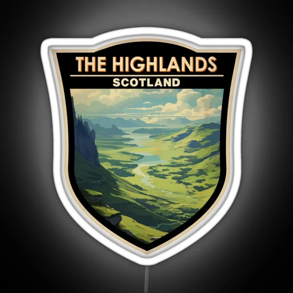 Scottish Highlands Scotland Travel Art Badge RGB Neon Sign