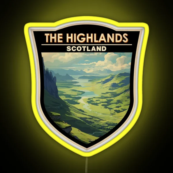 Scottish Highlands Scotland Travel Art Badge RGB Neon Sign