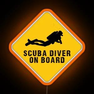 Scuba Diver On Board Square Shape Bumper Led Yellow Sign Decal RGB Neon Sign