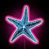 seashell neon sign with many colorful dots in rgb
