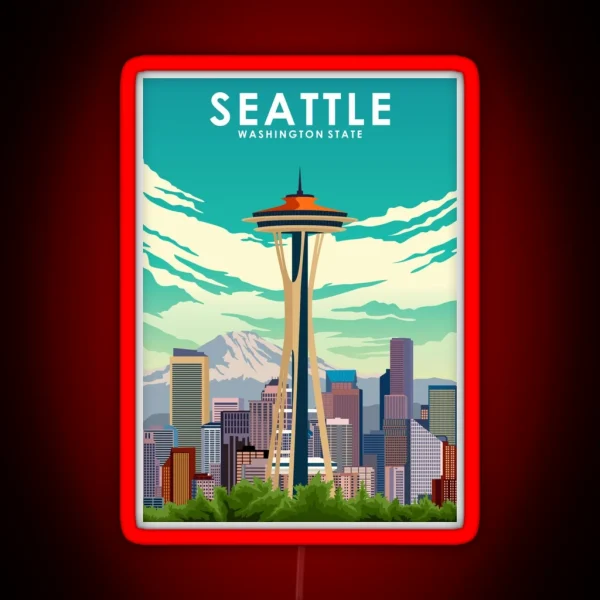 Seattle Washington State Travel Poster RGB Neon Sign