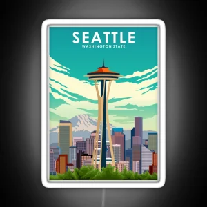 Seattle Washington State Travel Poster RGB Neon Sign