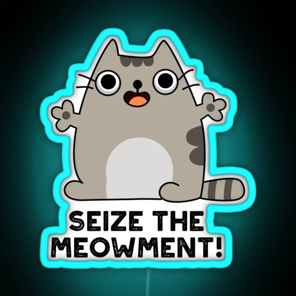 Seize The Meow Ment Positive Cat Puns RGB Neon Sign