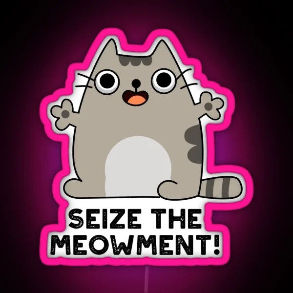 Seize The Meow Ment Positive Cat Puns RGB Neon Sign