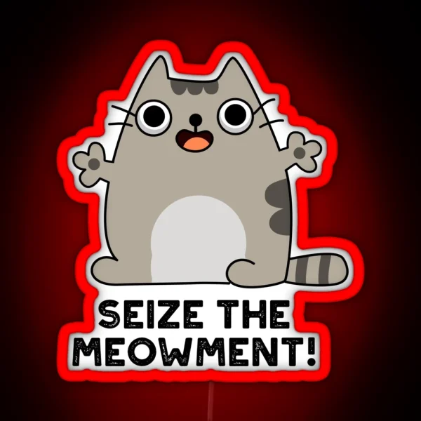 Seize The Meow Ment Positive Cat Puns RGB Neon Sign