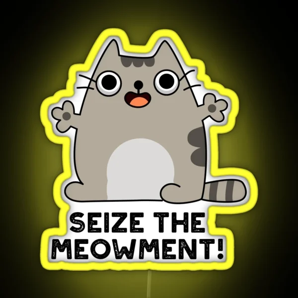 Seize The Meow Ment Positive Cat Puns RGB Neon Sign