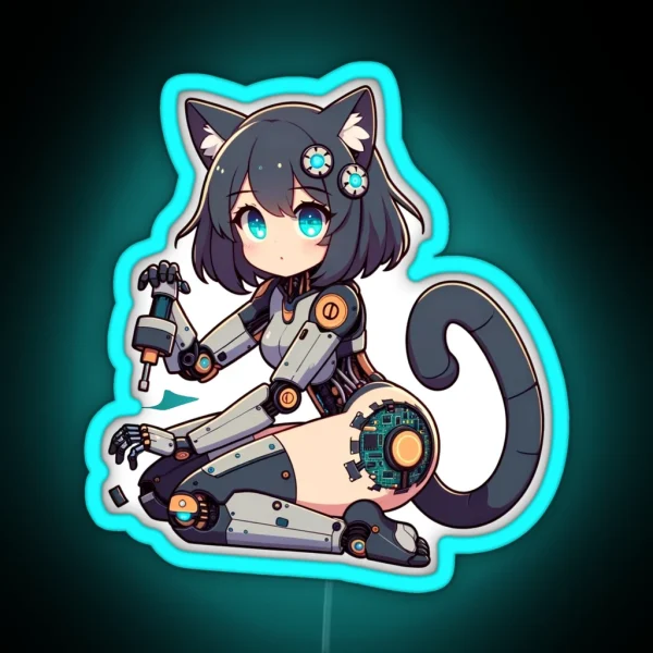 Self Repairing Anime Cyborg Cat Girl RGB Neon Sign