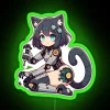 self-repairing anime cyborg cat girl with rgb neon sign