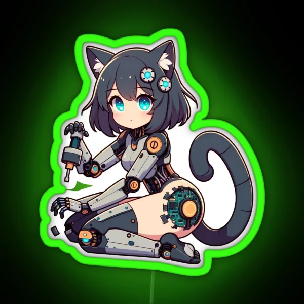 Self Repairing Anime Cyborg Cat Girl RGB Neon Sign