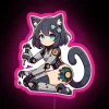 anime cat girl cyborg with rgb neon sign - pink