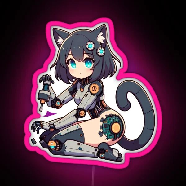 Self Repairing Anime Cyborg Cat Girl RGB Neon Sign