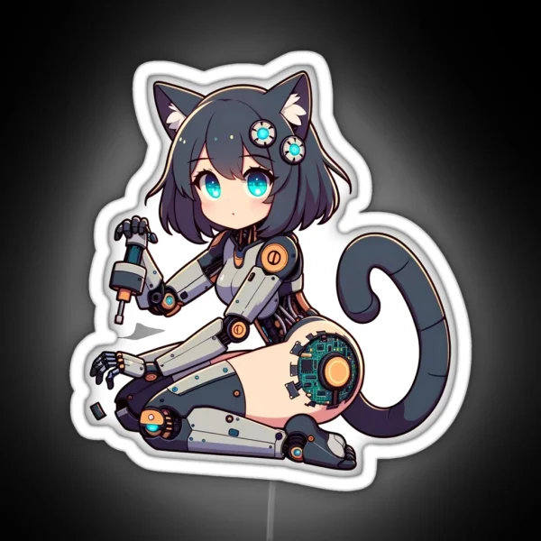 Self Repairing Anime Cyborg Cat Girl RGB Neon Sign