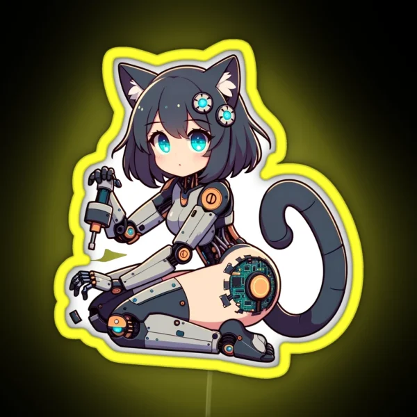 Self Repairing Anime Cyborg Cat Girl RGB Neon Sign