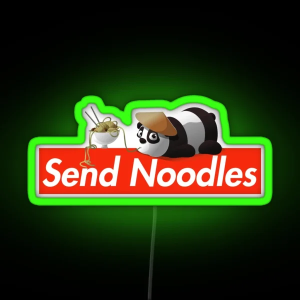 Send Noodles Funny Kawaii Panda Eating Ramen Soup Noodle Pho RGB Neon Sign